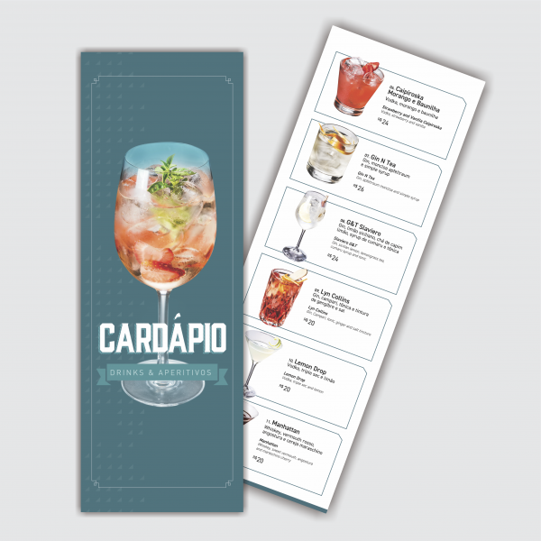 Cardápios | 4x4 | 10x29,7 cm | Couchê 300g | Refile, laminação fosca ou brilho frente e verso