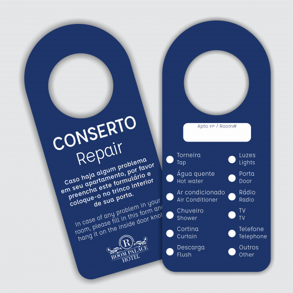 Placa Conserto | 4x4 | 20 x 10 cm | PS 1 mm | Corte especial | laminação fosca ou brilho