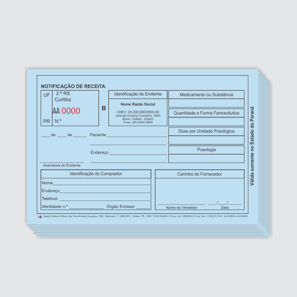 Bloco de receita B | 1x0 | 16x11cm | Superbond Azul 75g | Refile, numeração e blocagem